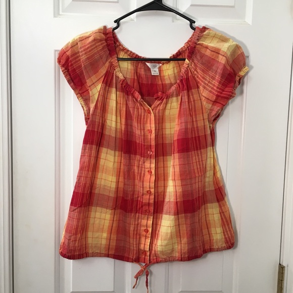 CHRISTOPHER & BANKS Plaid Peasant SHORT SLEEVE S - Picture 3 of 6
